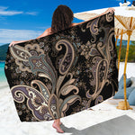 Dark Brown Paisley Pattern Print Beach Sarong Wrap