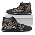 Dark Brown Paisley Pattern Print Black High Top Sneakers