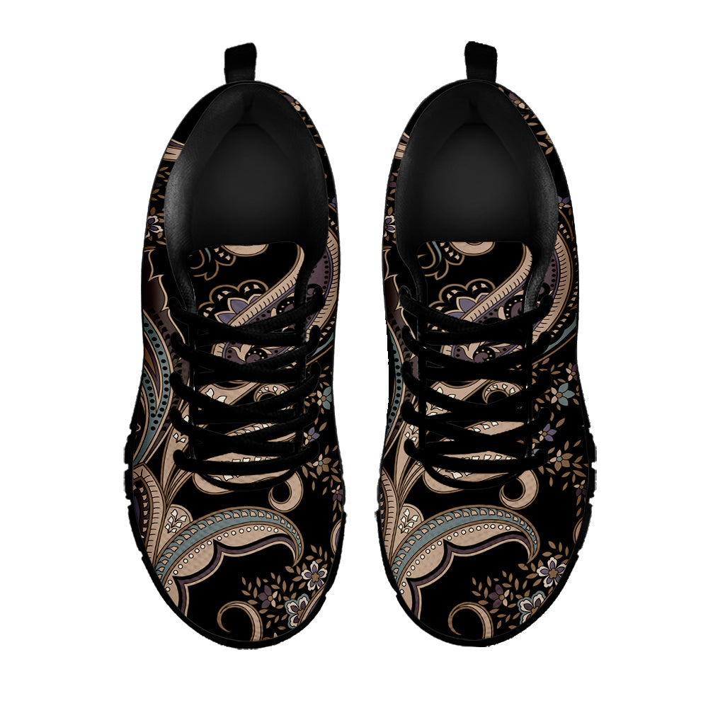 Dark Brown Paisley Pattern Print Black Sneakers