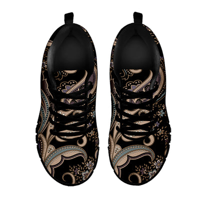 Dark Brown Paisley Pattern Print Black Sneakers