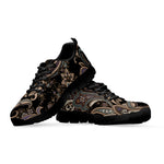 Dark Brown Paisley Pattern Print Black Sneakers