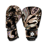 Dark Brown Paisley Pattern Print Boxing Gloves