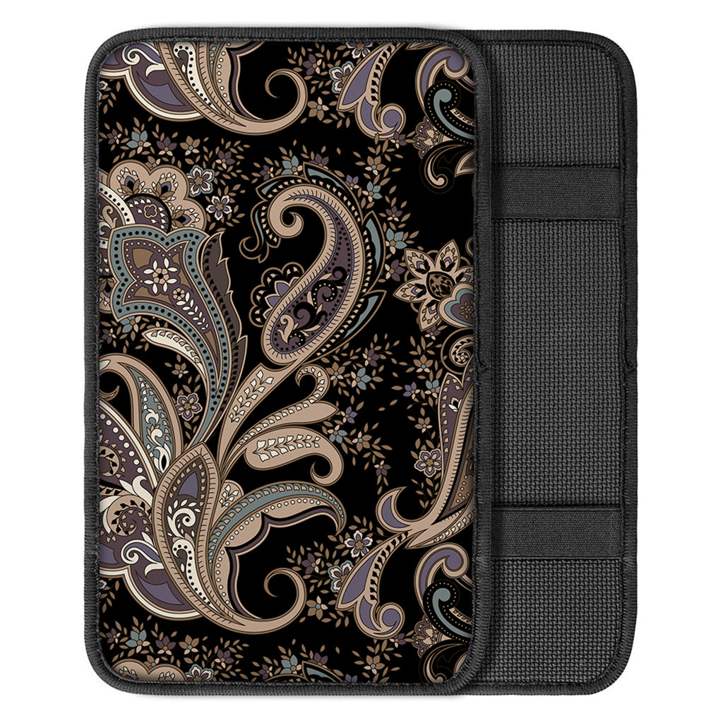 Dark Brown Paisley Pattern Print Car Center Console Cover