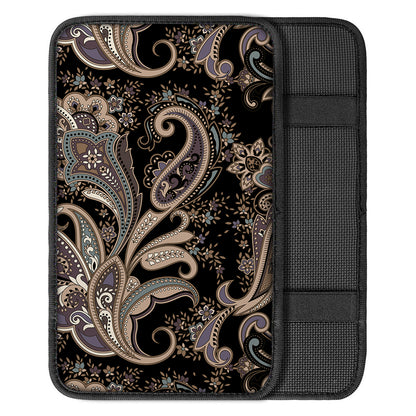 Dark Brown Paisley Pattern Print Car Center Console Cover