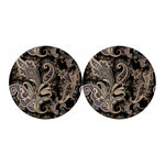 Dark Brown Paisley Pattern Print Car Coasters
