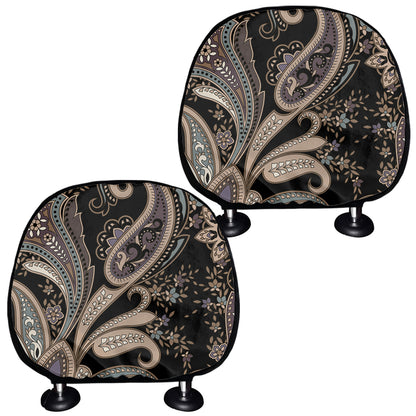 Dark Brown Paisley Pattern Print Car Headrest Covers
