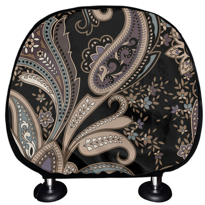 Dark Brown Paisley Pattern Print Car Headrest Covers