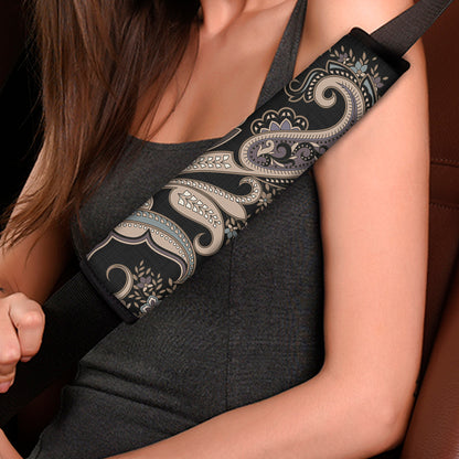 Dark Brown Paisley Pattern Print Car Seat Belt Covers