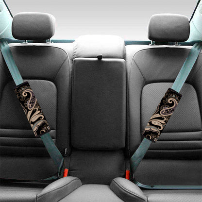 Dark Brown Paisley Pattern Print Car Seat Belt Covers