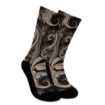 Dark Brown Paisley Pattern Print Crew Socks