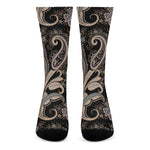 Dark Brown Paisley Pattern Print Crew Socks