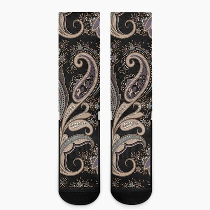 Dark Brown Paisley Pattern Print Crew Socks