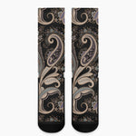 Dark Brown Paisley Pattern Print Crew Socks