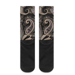 Dark Brown Paisley Pattern Print Crew Socks