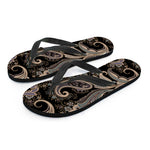 Dark Brown Paisley Pattern Print Flip Flops