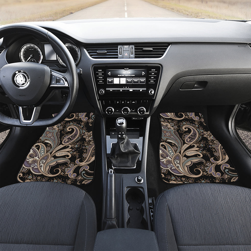 Dark Brown Paisley Pattern Print Front Car Floor Mats