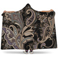 Dark Brown Paisley Pattern Print Hooded Blanket