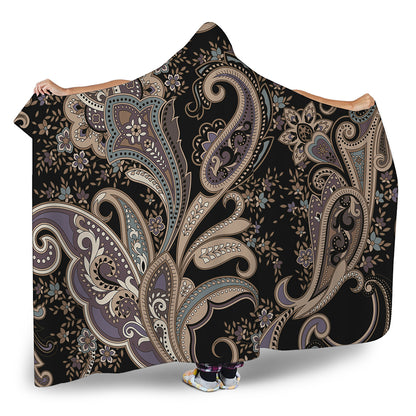Dark Brown Paisley Pattern Print Hooded Blanket