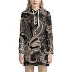 Dark Brown Paisley Pattern Print Hoodie Dress