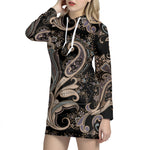Dark Brown Paisley Pattern Print Hoodie Dress