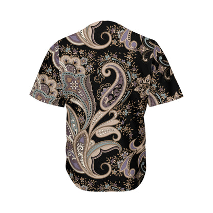 Dark Brown Paisley Pattern Print Men's Baseball Jersey