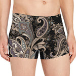 Dark Brown Paisley Pattern Print Men's Boxer Briefs