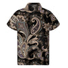 Dark Brown Paisley Pattern Print Men's Short Sleeve Shirt