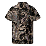 Dark Brown Paisley Pattern Print Men's Short Sleeve Shirt