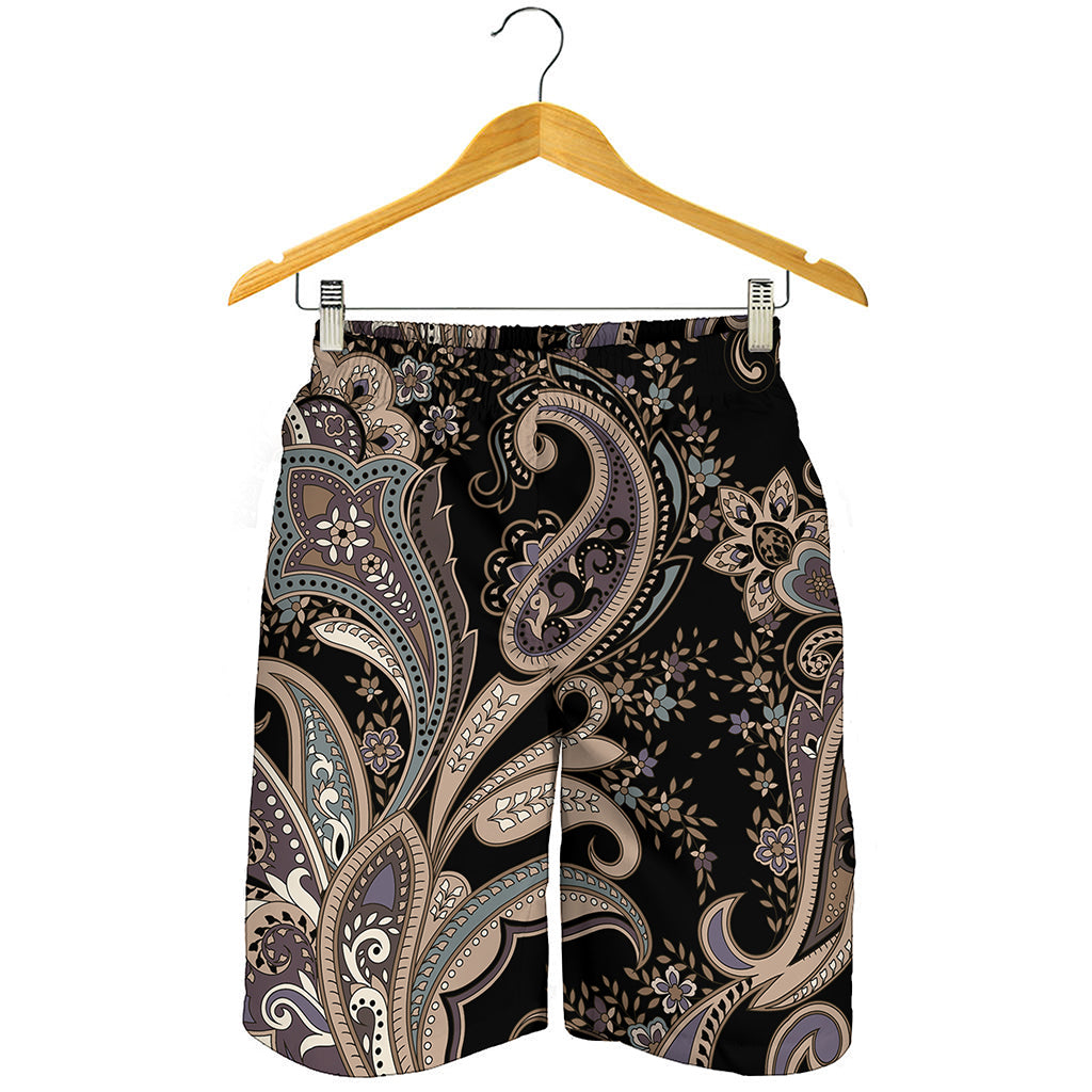 Dark Brown Paisley Pattern Print Men's Shorts