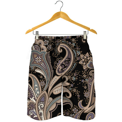 Dark Brown Paisley Pattern Print Men's Shorts