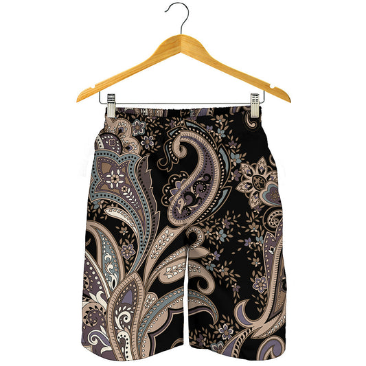 Dark Brown Paisley Pattern Print Men's Shorts