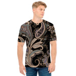 Dark Brown Paisley Pattern Print Men's T-Shirt