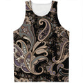 Dark Brown Paisley Pattern Print Men's Tank Top