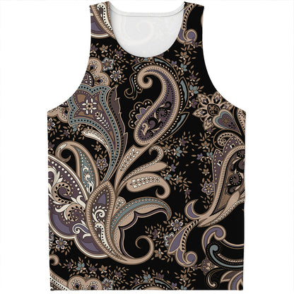 Dark Brown Paisley Pattern Print Men's Tank Top