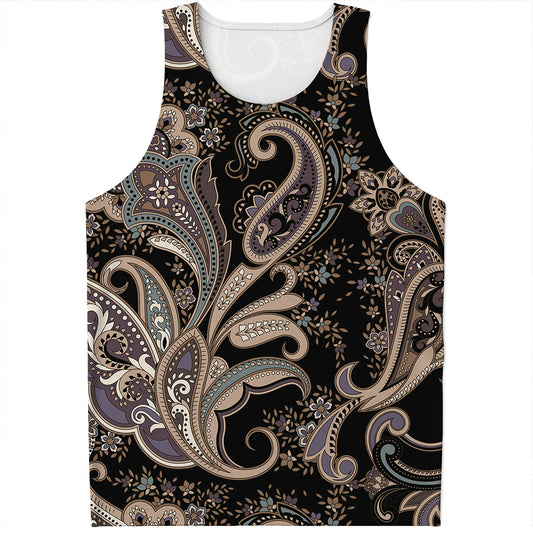 Dark Brown Paisley Pattern Print Men's Tank Top