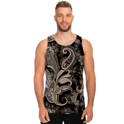 Dark Brown Paisley Pattern Print Men's Tank Top