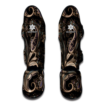 Dark Brown Paisley Pattern Print Muay Thai Shin Guard