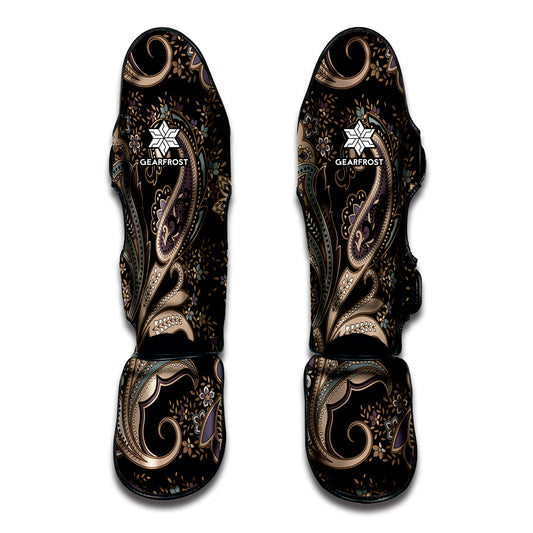 Dark Brown Paisley Pattern Print Muay Thai Shin Guard