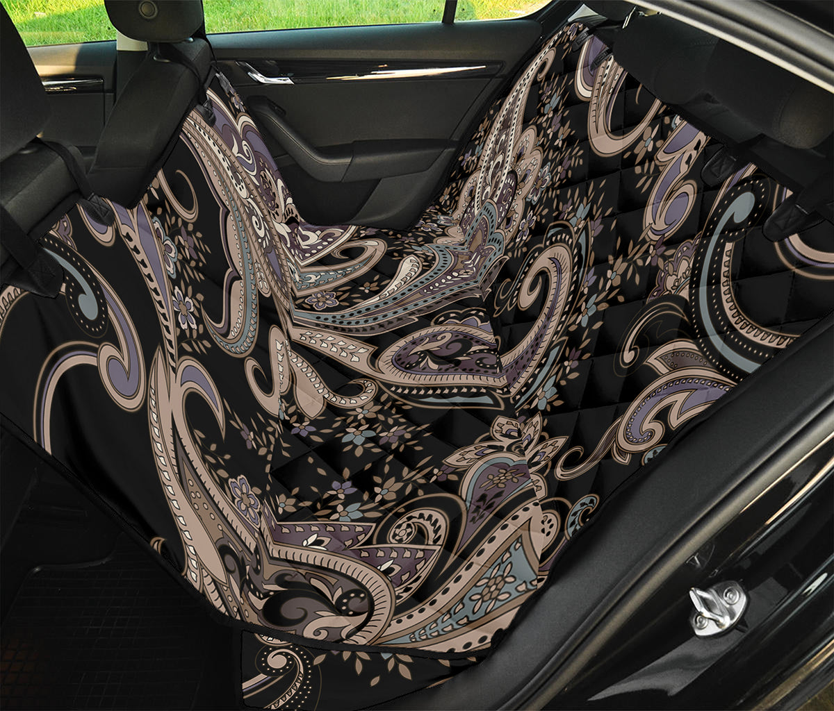 Dark Brown Paisley Pattern Print Pet Car Back Seat Cover