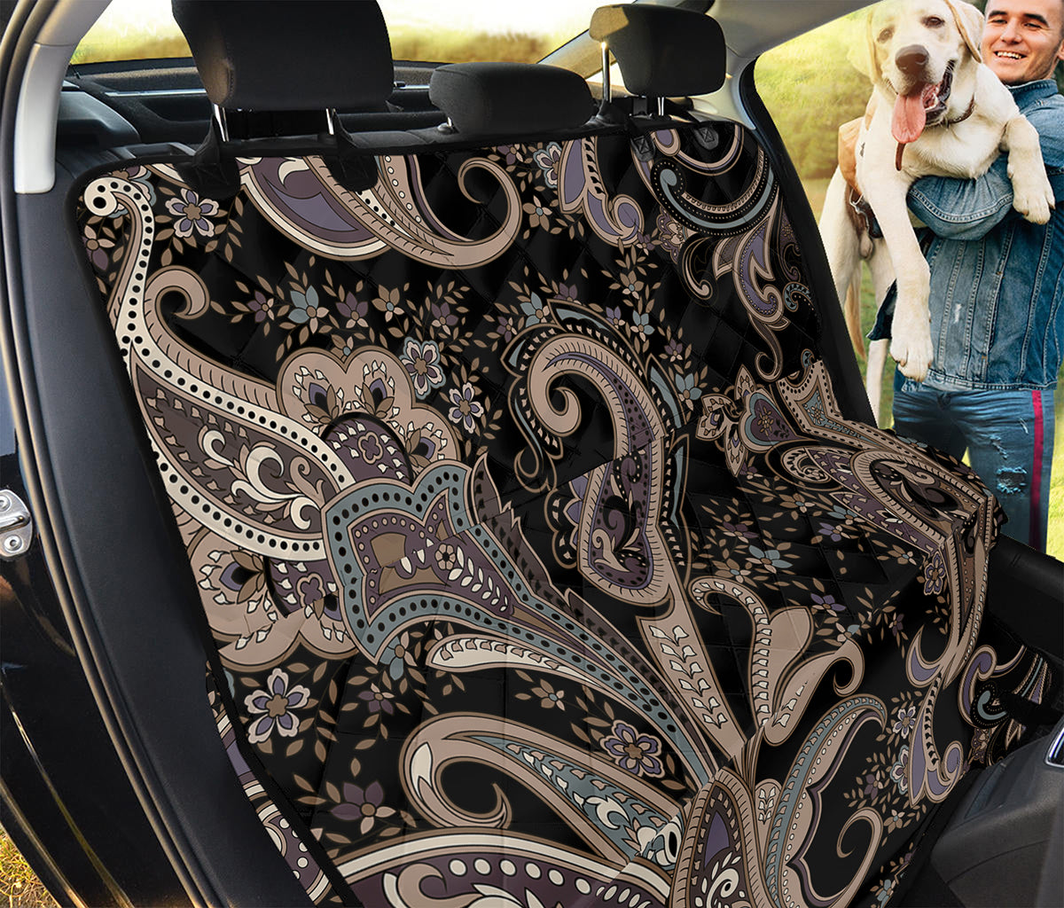 Dark Brown Paisley Pattern Print Pet Car Back Seat Cover
