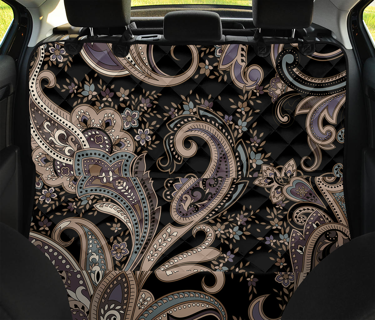 Dark Brown Paisley Pattern Print Pet Car Back Seat Cover
