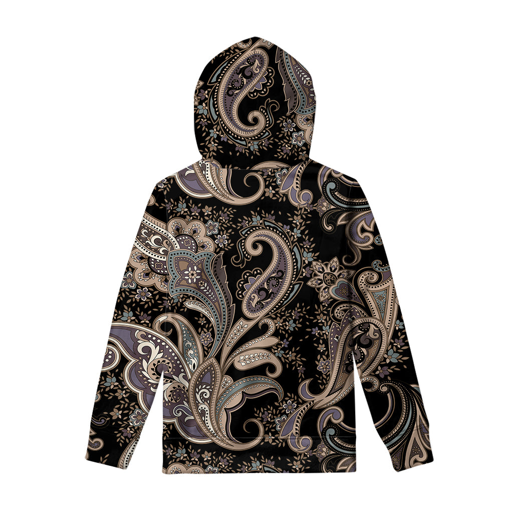 Dark Brown Paisley Pattern Print Pullover Hoodie