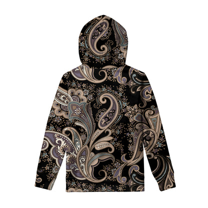 Dark Brown Paisley Pattern Print Pullover Hoodie
