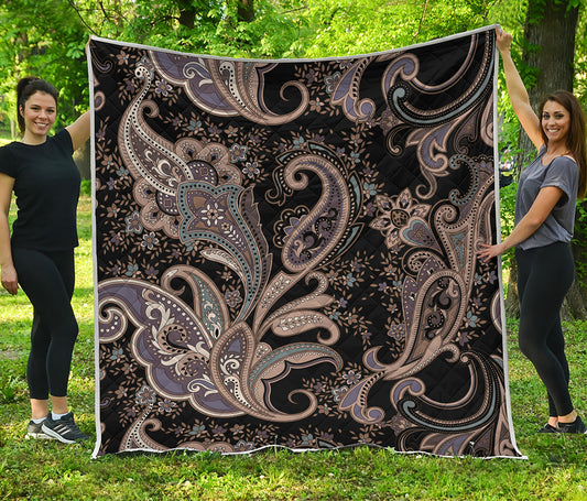 Dark Brown Paisley Pattern Print Quilt