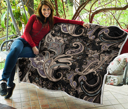 Dark Brown Paisley Pattern Print Quilt