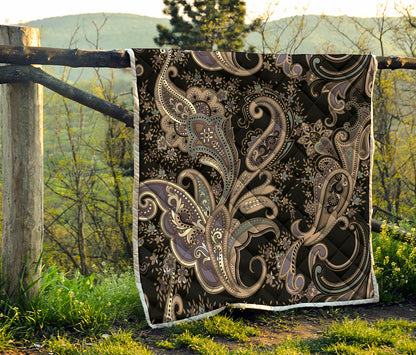 Dark Brown Paisley Pattern Print Quilt