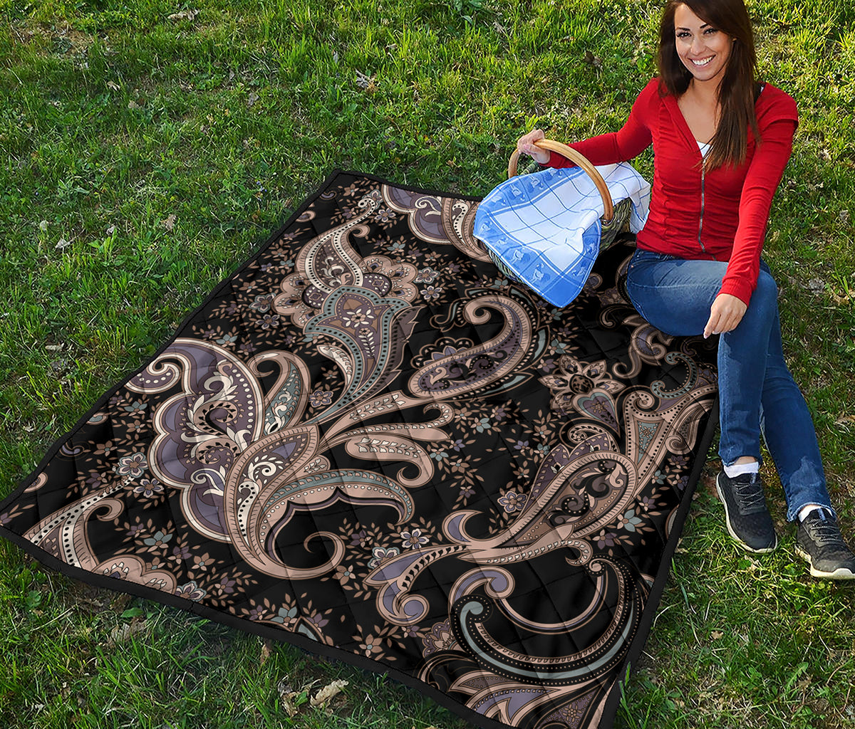 Dark Brown Paisley Pattern Print Quilt