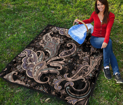 Dark Brown Paisley Pattern Print Quilt