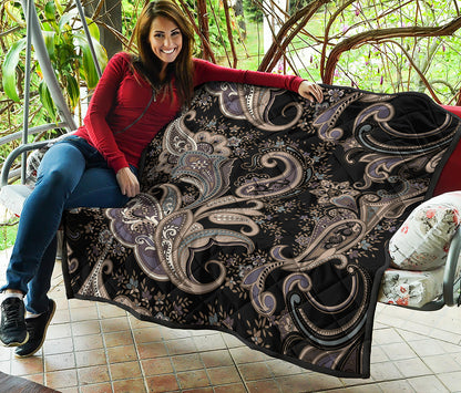 Dark Brown Paisley Pattern Print Quilt