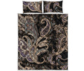 Dark Brown Paisley Pattern Print Quilt Bed Set